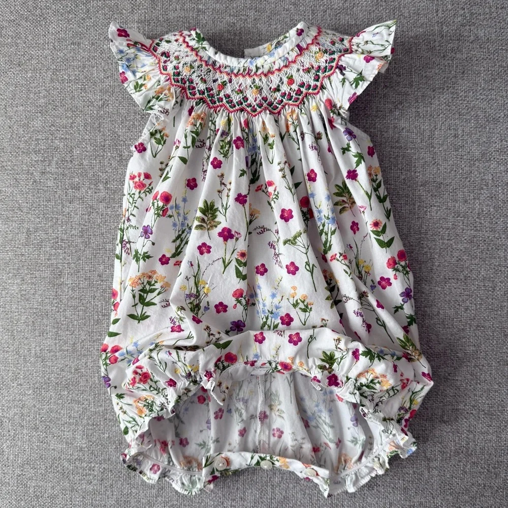 Luli & Me Baby Floral Smocked Blubble